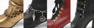 Luxury embellished footwear and metallic hardware shoe design by The K Family Shoe Factory